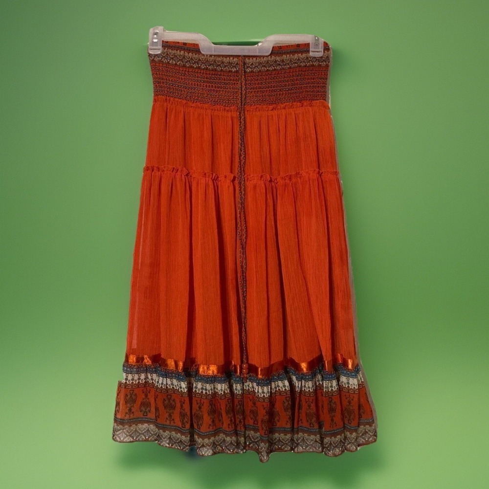 Lapisā Dress Womens Size L Large Smocked Tube Top Tiered Boho Orange Chiffon NEW